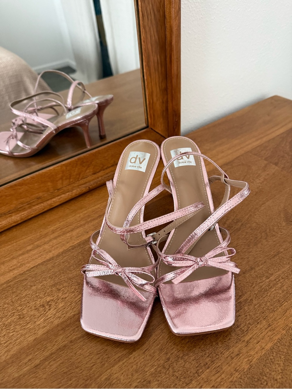 Pink Metallic Strappy Heeled Sandals